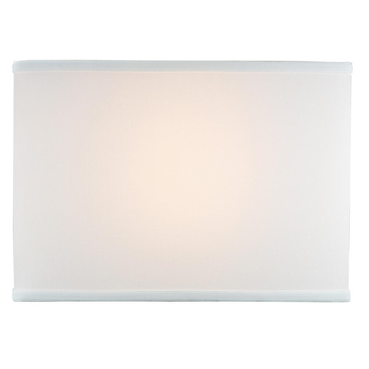 16-inch wide by 11-inch high rectangular drum lampshade made of softback white linen, featuring a spider fitter and durable brass and steel frame.