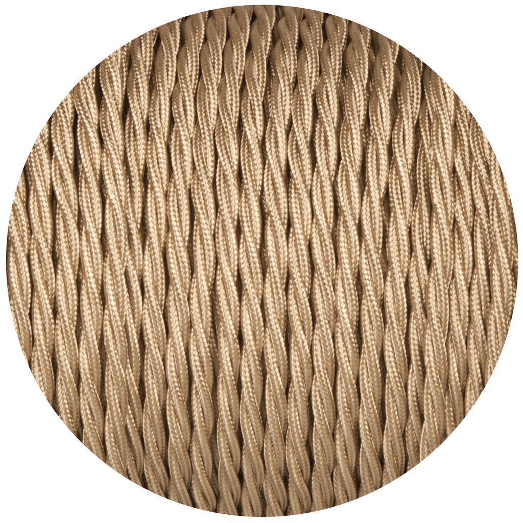 5m light gold twisted electric fabric cable, ideal for vintage lighting applications, showcasing its braided design and quality finish.