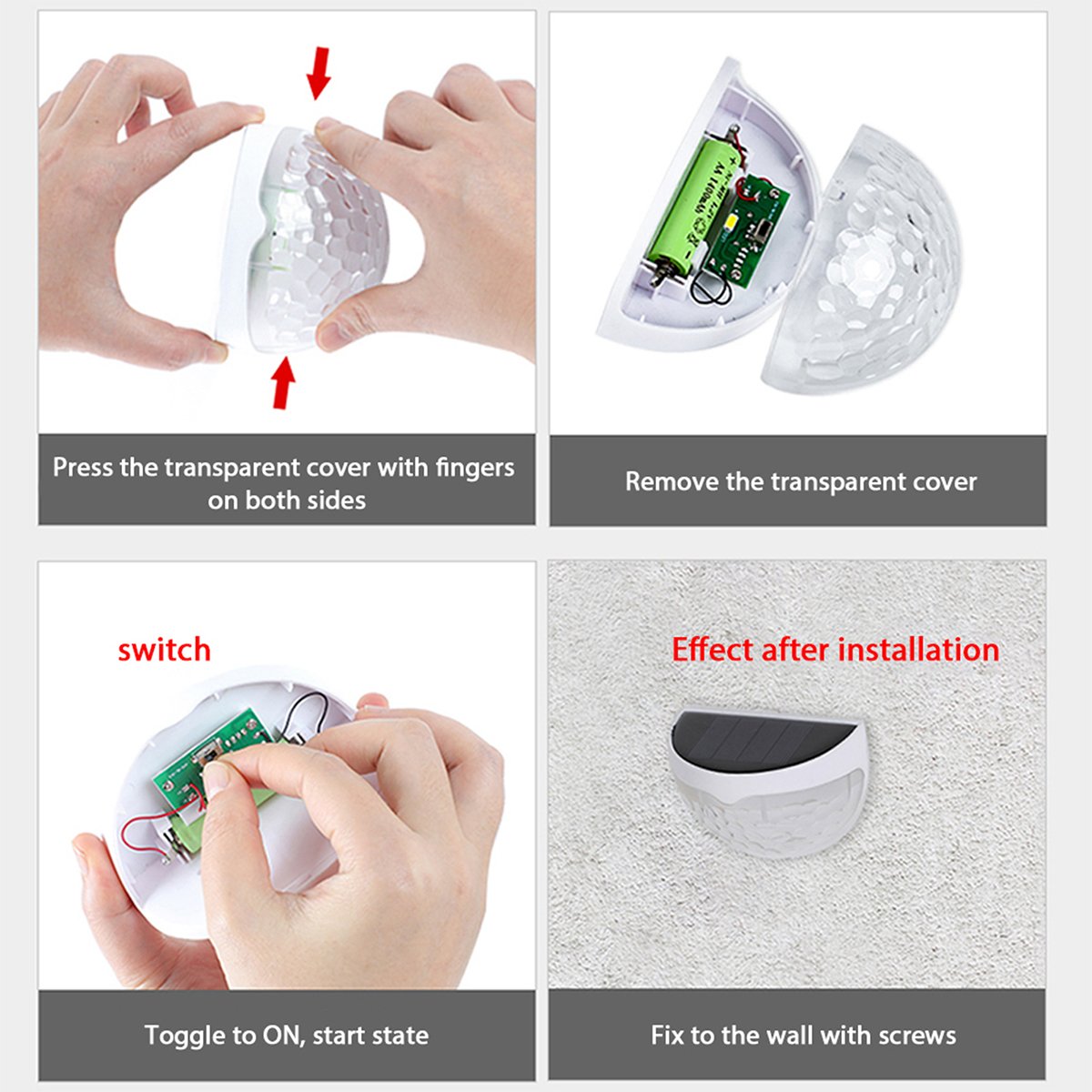 Two solar semicircle wall lights with fish scale design, waterproof and suitable for outdoor use, illuminating a garden area.
