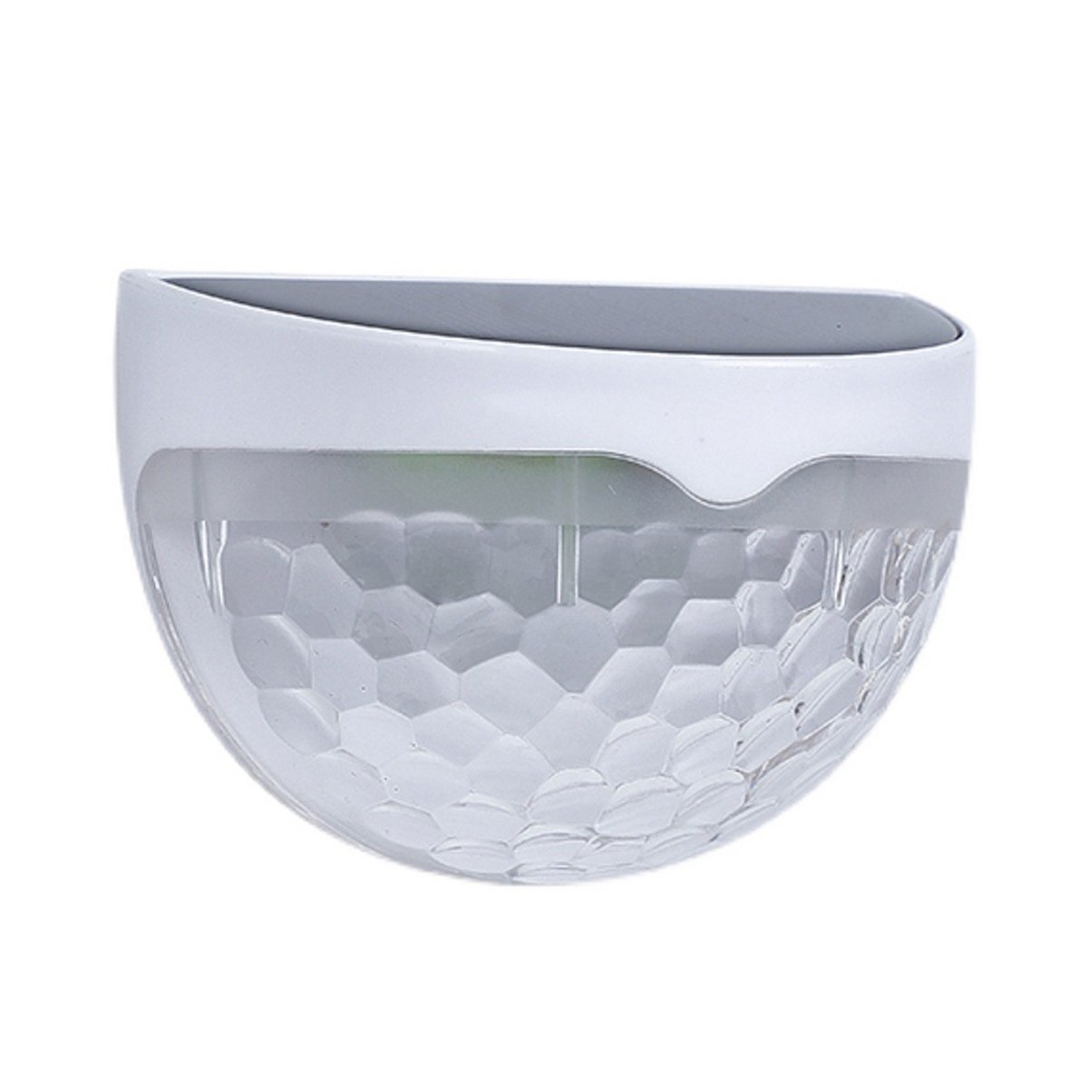 Two solar semicircle wall lights with fish scale design, waterproof and suitable for outdoor use, illuminating a garden area.