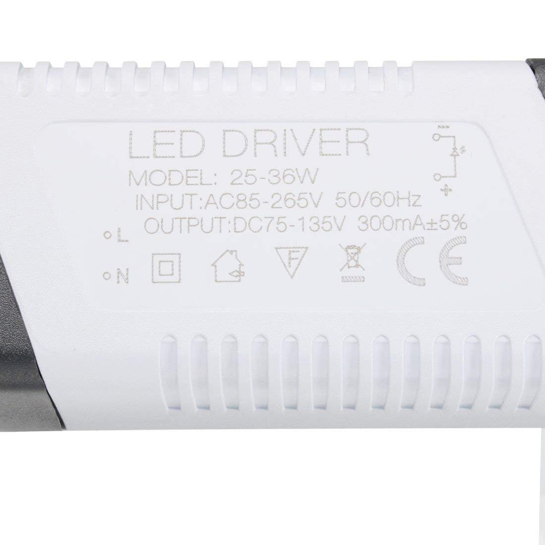 Compact 24–36W 300mAmp DC LED transformer with specifications for efficient lighting.