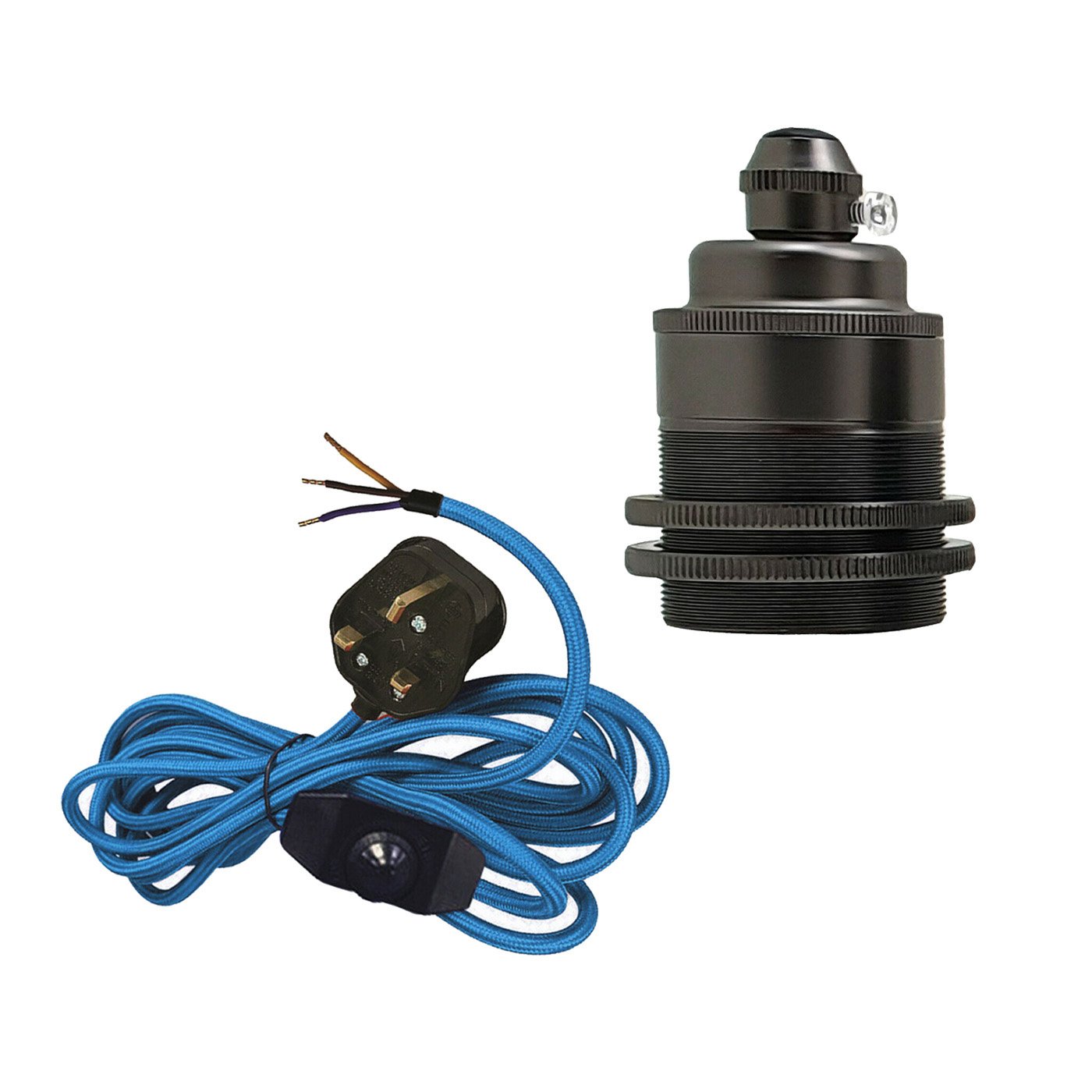 2m, 4m, and 4.5m Fabric Flex Cable Plug In Pendant Lamp Kit with E27 lamp holder and inline dimmer switch in various colors.