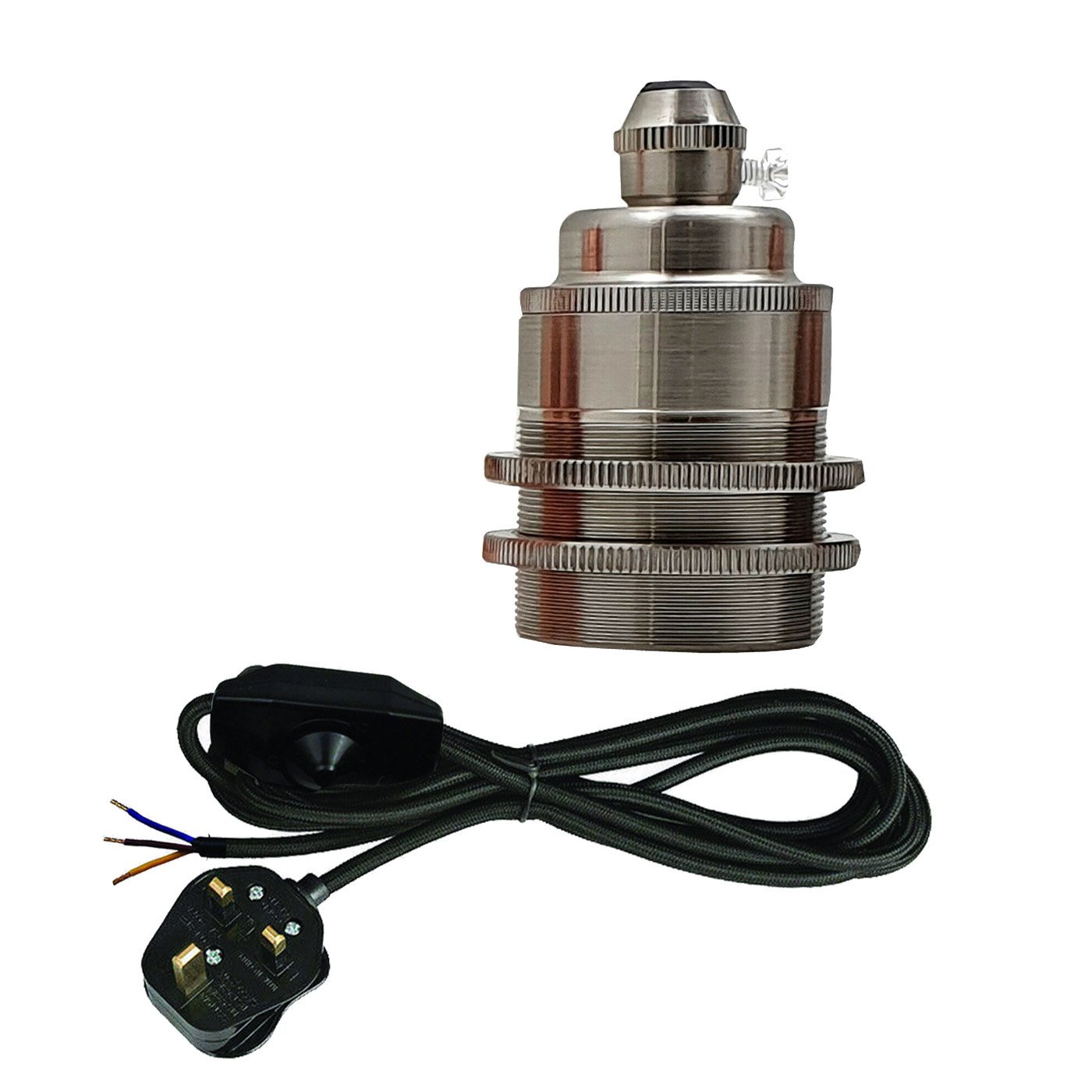 2m, 4m, and 4.5m Fabric Flex Cable Plug In Pendant Lamp Kit with E27 lamp holder and inline dimmer switch in various colors.