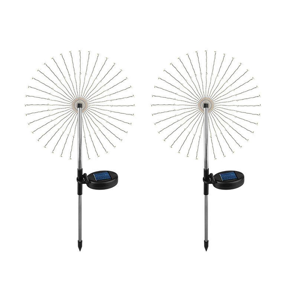 Two solar fireworks lamps with 90 LED lights, showcasing vibrant colors for outdoor decoration.