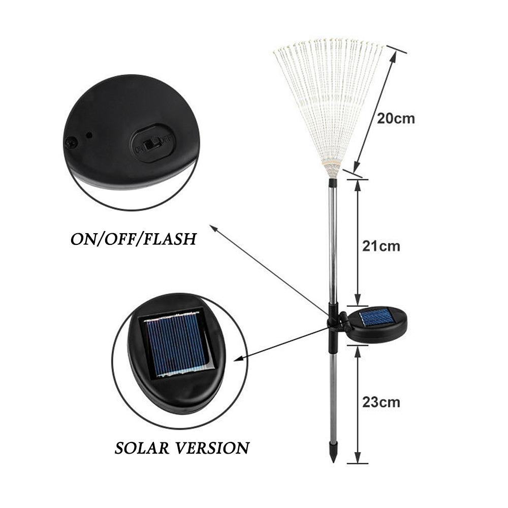 Two solar fireworks lamps with 90 LED lights, showcasing vibrant colors for outdoor decoration.