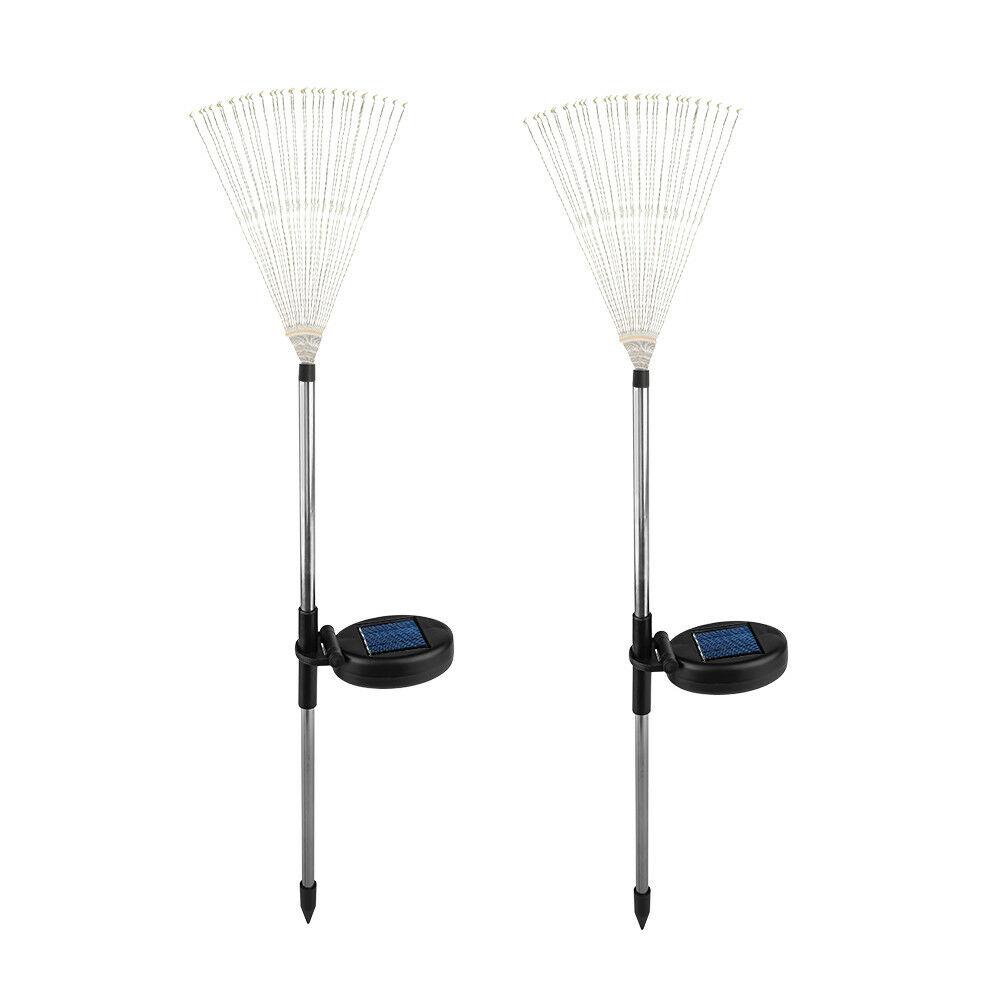 Two solar fireworks lamps with 90 LED lights, showcasing vibrant colors for outdoor decoration.