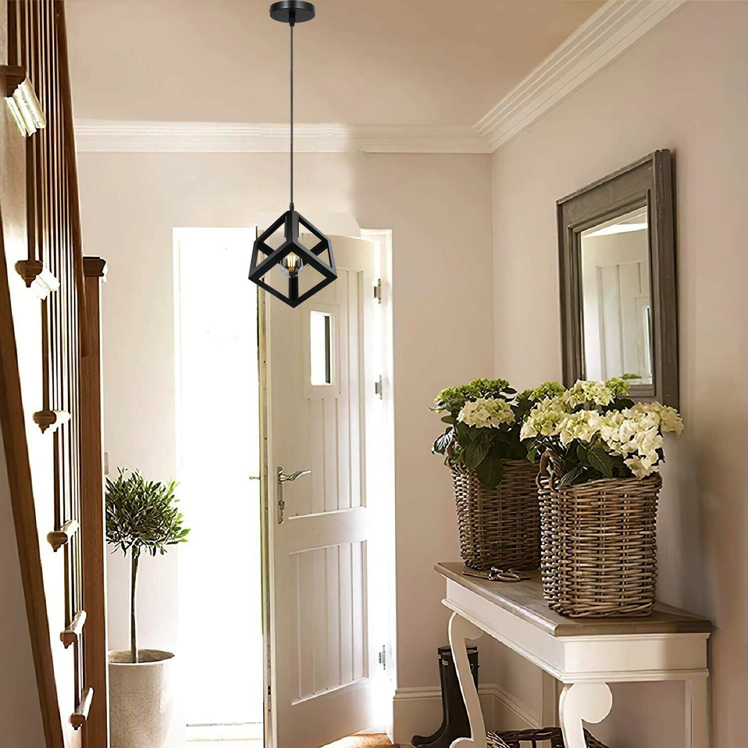 3 Cluster Pendant Light in Black Square Shape featuring three light holders and adjustable cables, ideal for various indoor spaces.