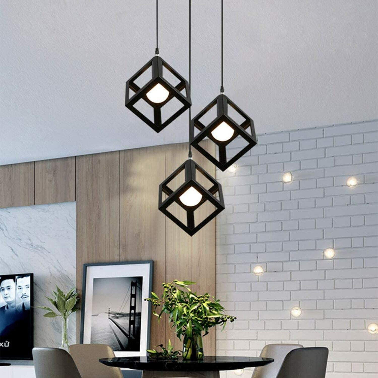 3 Cluster Pendant Light in Black Square Shape featuring three light holders and adjustable cables, ideal for various indoor spaces.
