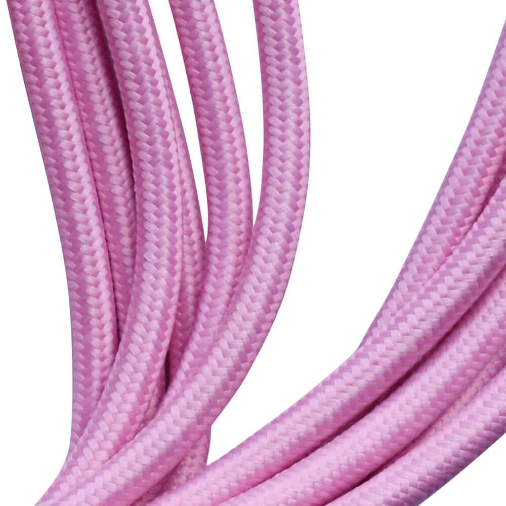 Baby Pink 3 Core Round Braided Lighting Cable, showcasing its vintage fabric design and high-quality Italian craftsmanship.
