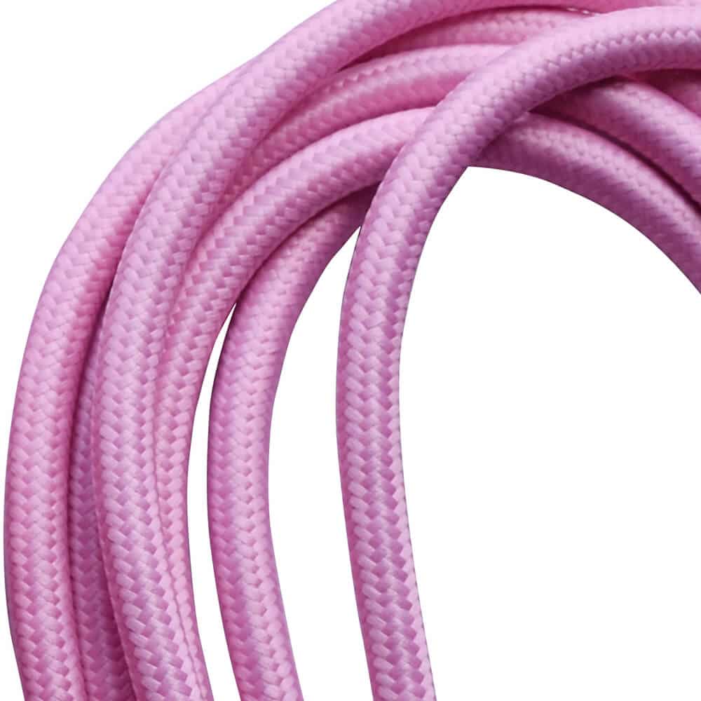 Baby Pink 3 Core Round Braided Lighting Cable, showcasing its vintage fabric design and high-quality Italian craftsmanship.