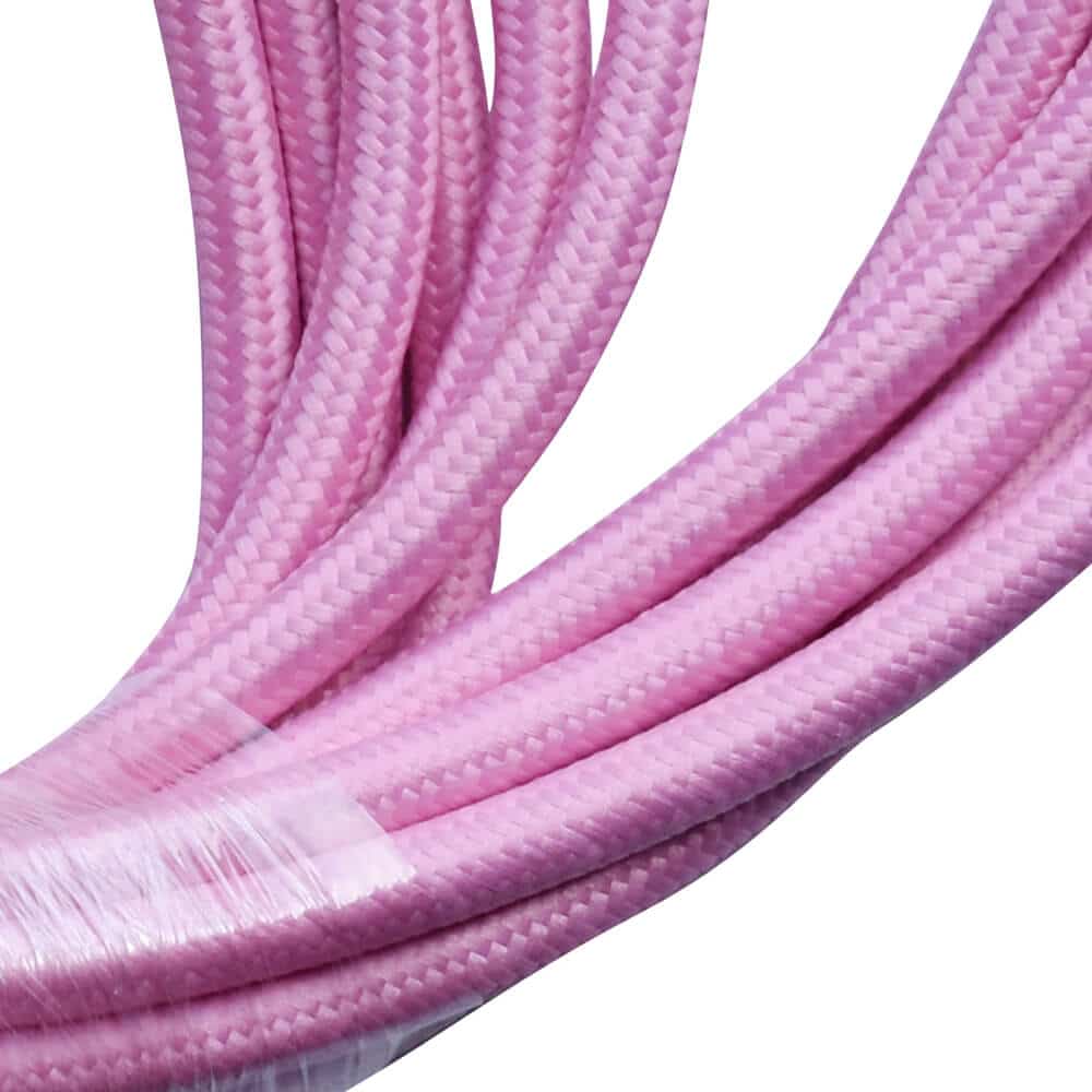 Baby Pink 3 Core Round Braided Lighting Cable, showcasing its vintage fabric design and high-quality Italian craftsmanship.