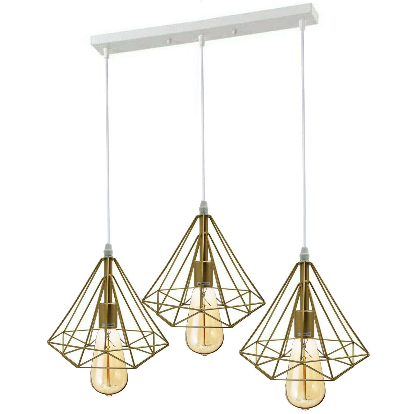Elegant 3 Head Gold Ceiling Pendant Light showcasing a modern design with Edison-style bulbs.