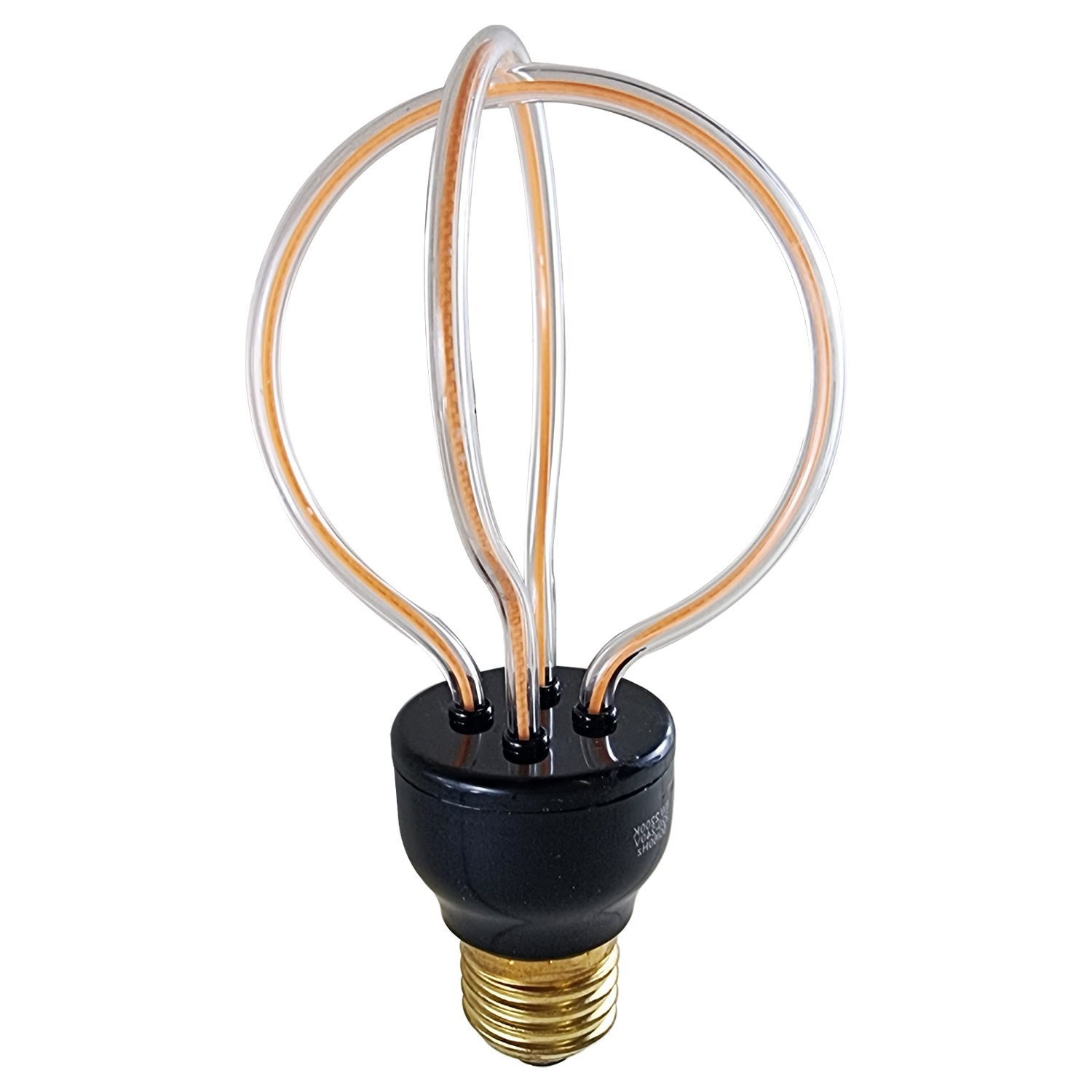 Three 8W Retro LED Soft Filament E27 bulbs with a warm yellow glow, showcasing a curvy filament design for decorative lighting.