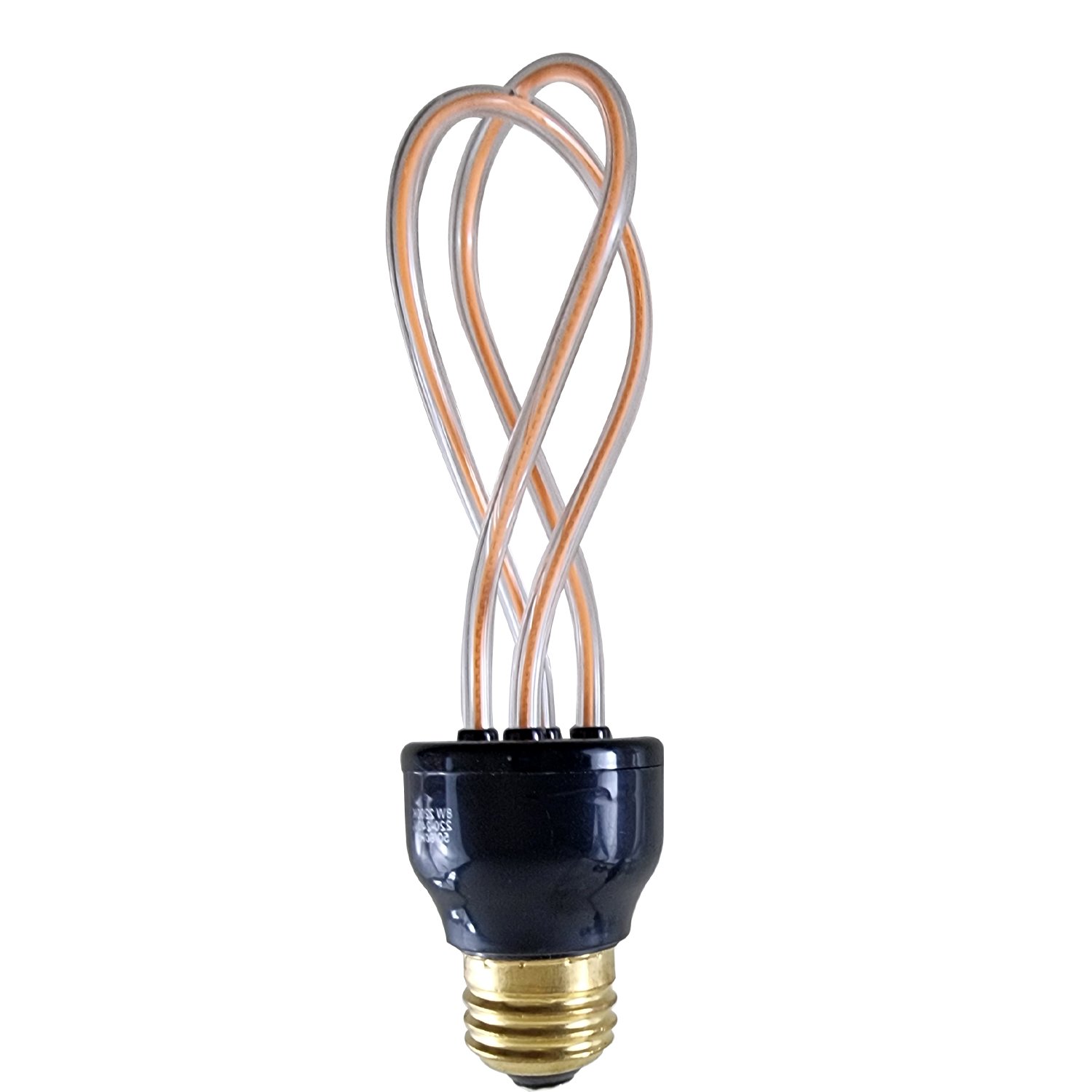 Three Retro LED 8W Soft Filament E27 Decorative Industrial Light bulbs with warm yellow glow, showcasing their unique curvy filament design.