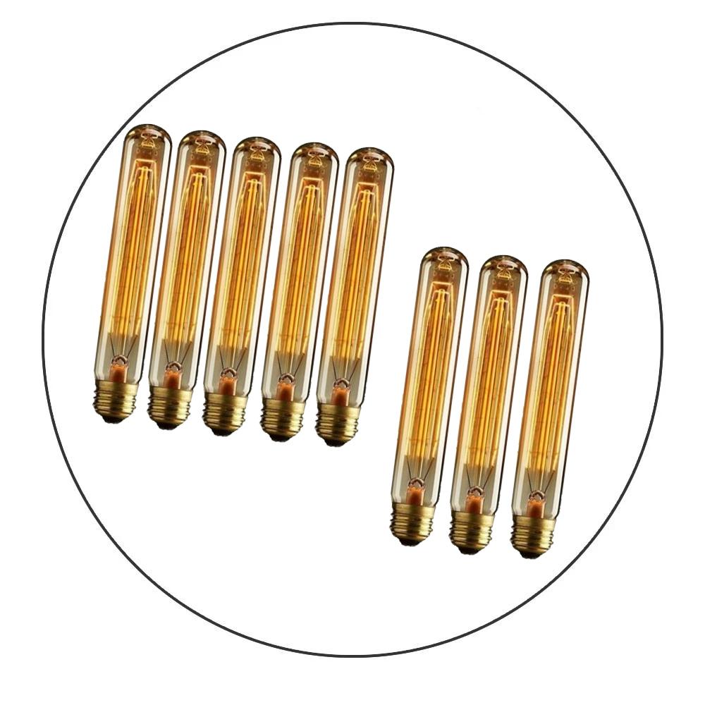 A pack of E27 Vintage Bulb Dimmable Light Bulbs, showcasing their tall Edison T185 design with a warm white glow.