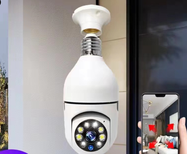 360 Degree Panoramic Intelligent HD Light Bulb Lamp Head showcasing its sleek design and advanced features for indoor monitoring.