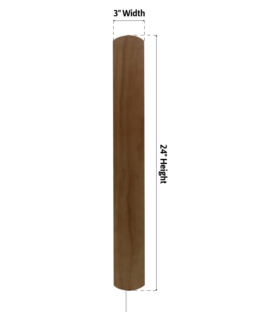 3-inch wide solid wood Hover Plank accent light, 24 inches tall, featuring a medium oak finish, designed for corner or wall installation with a dimmable LED.