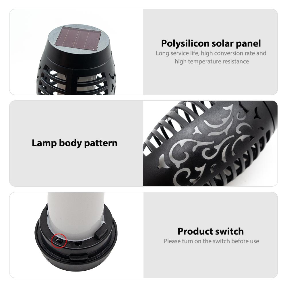 Four solar lights with flickering flame effect, designed for outdoor use, showcasing a romantic ambiance in a garden setting.