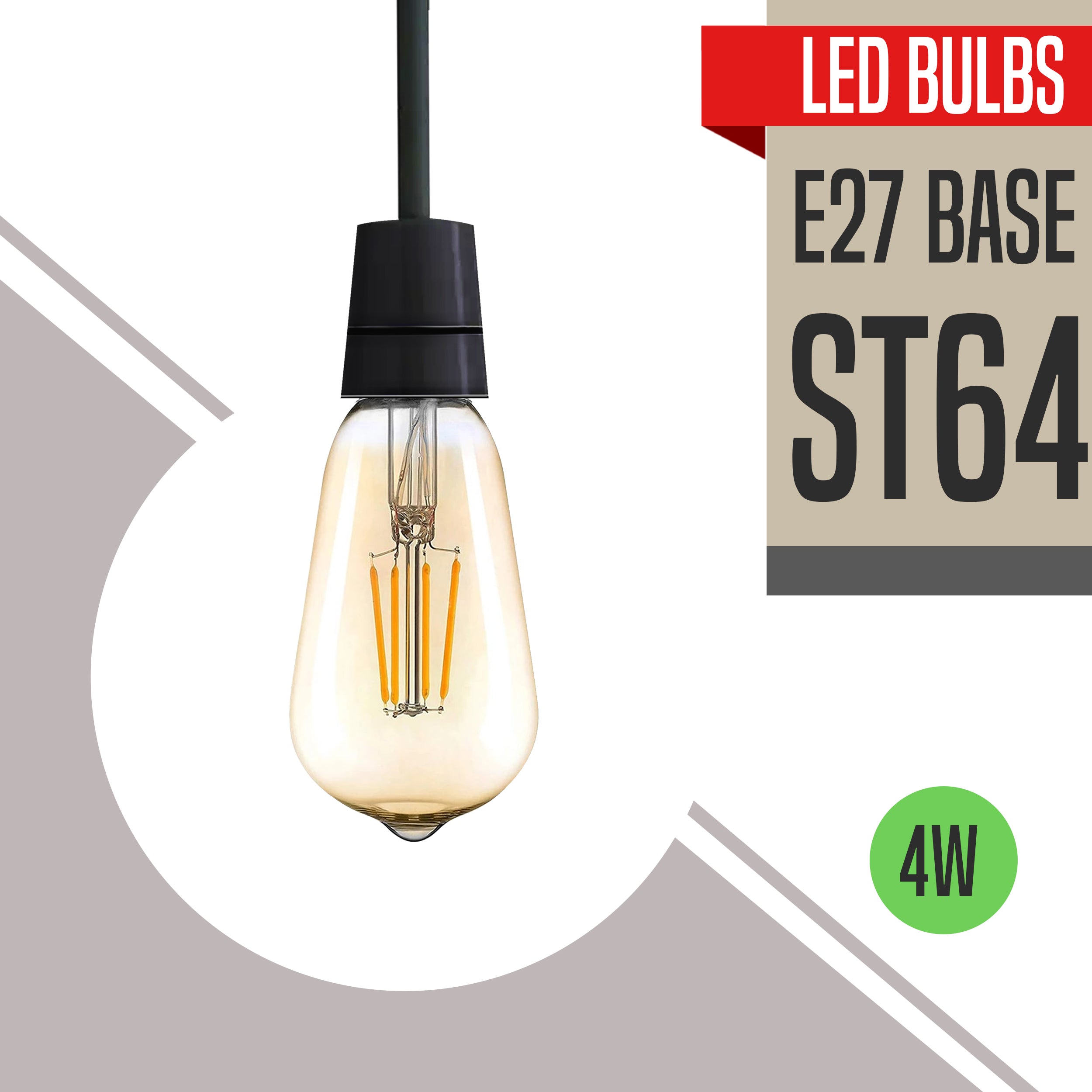 4W ST64 E27 Dimmable Vintage LED Bulb with retro filament design, showcasing its glass material and warm white glow.