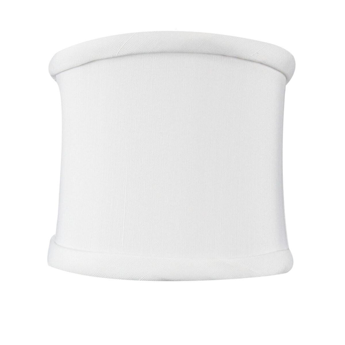 4 inch wide by 4 inch high down white clip-on sconce half-shell lampshade made from thick fabric, featuring a sturdy brass and steel frame.