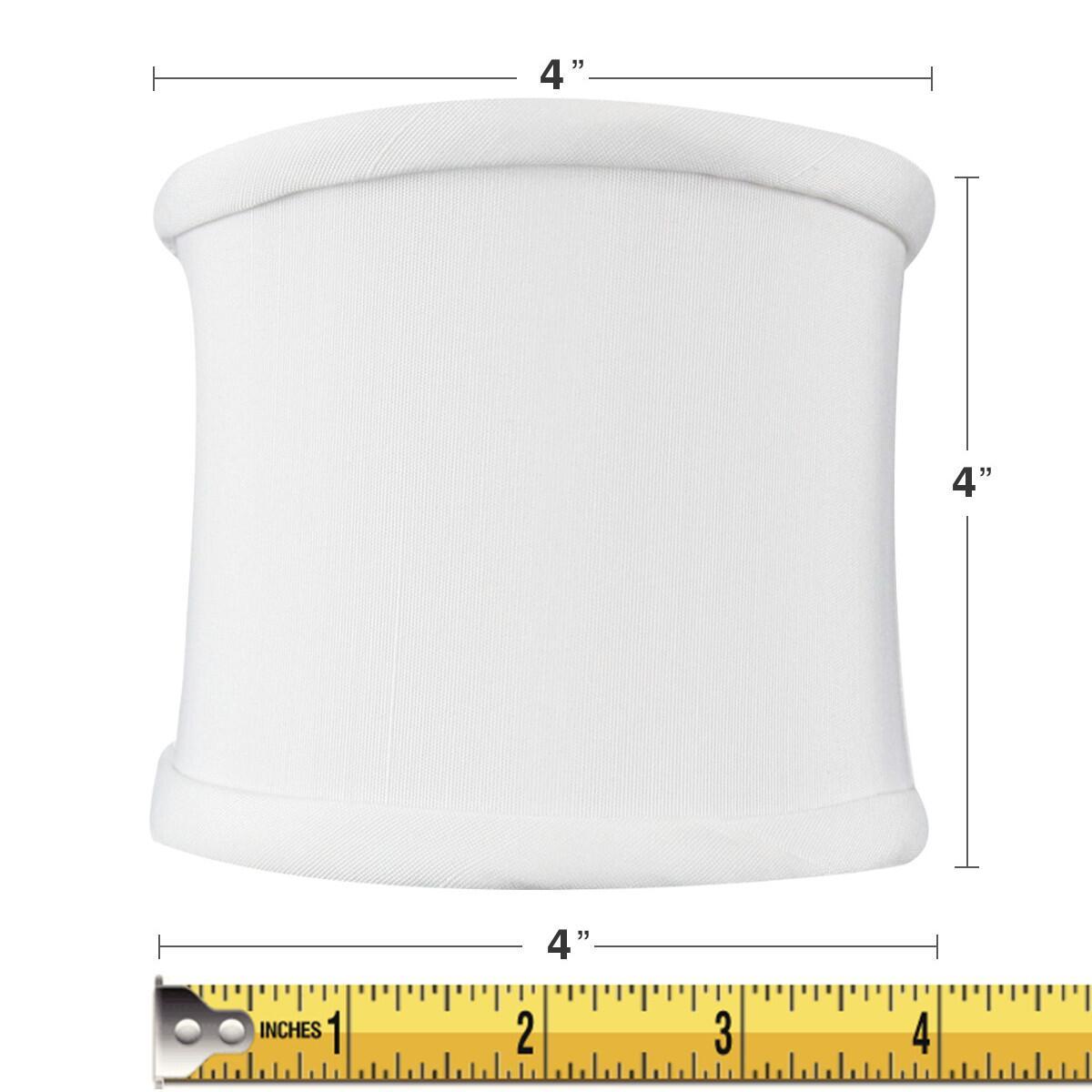 4 inch wide by 4 inch high down white clip-on sconce half-shell lampshade made from thick fabric, featuring a sturdy brass and steel frame.