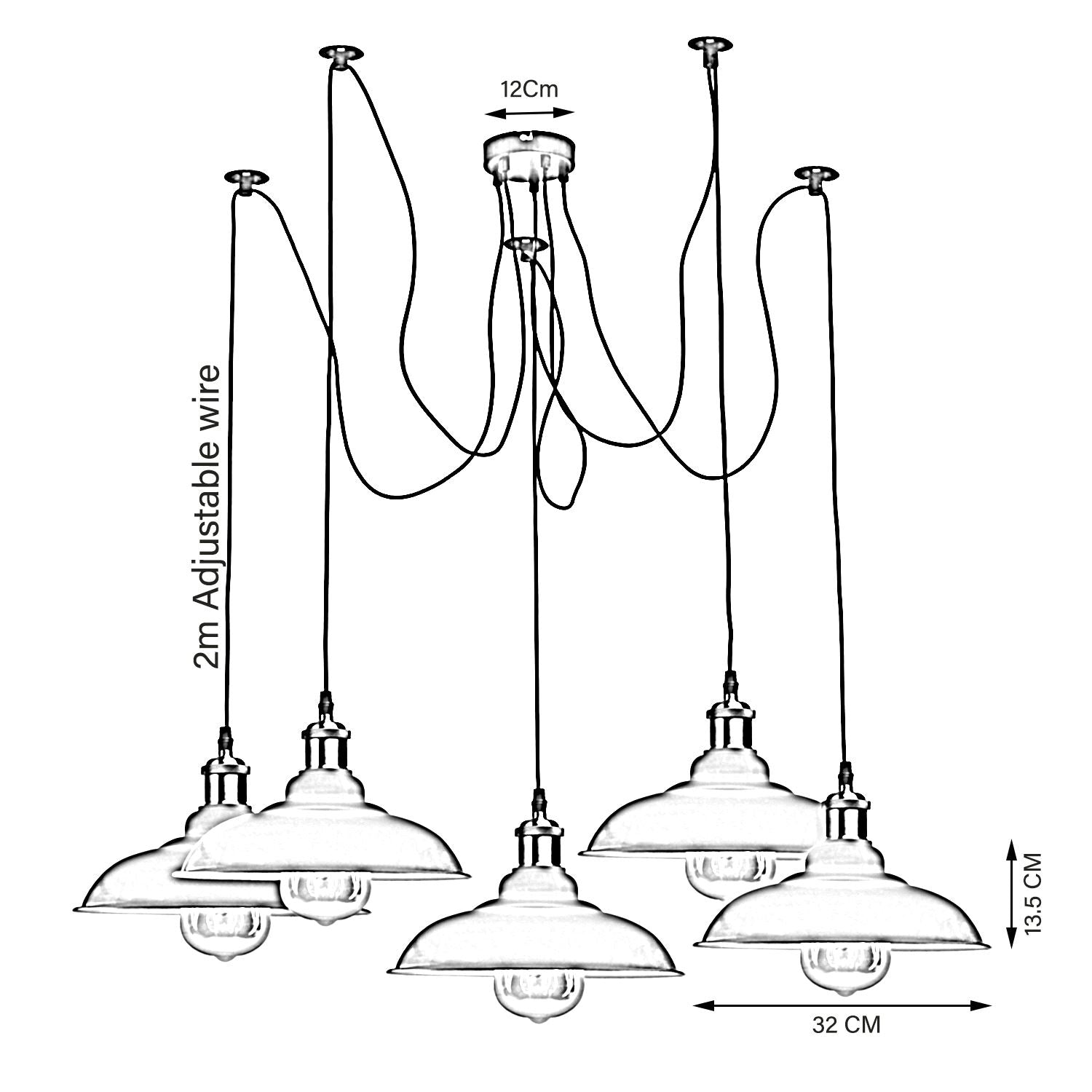 Vintage 5 Way Chandelier Spider Ceiling Fixture with curvy metal shades in various colors, showcasing its elegant design.