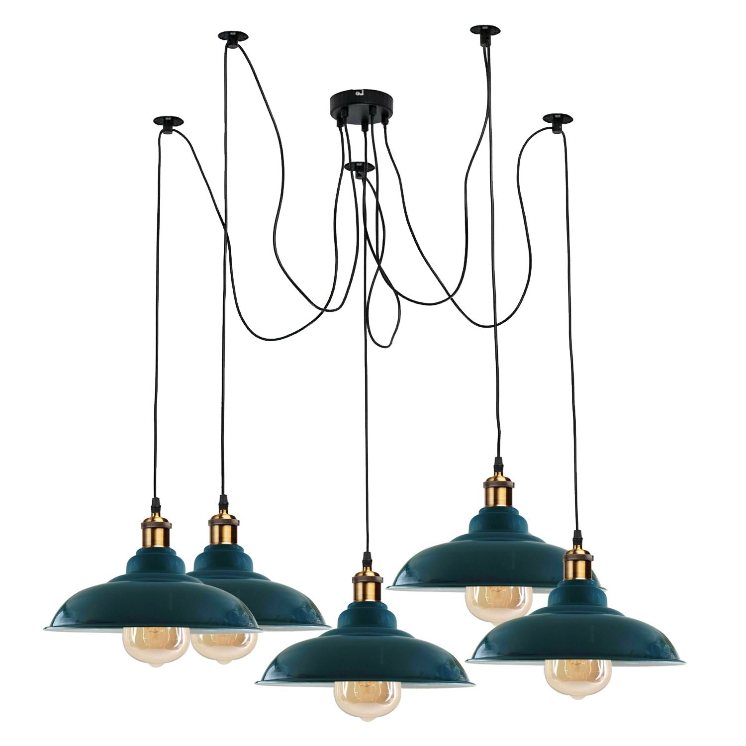 Vintage 5 Way Chandelier Spider Ceiling Fixture with curvy metal shades in various colors, showcasing its elegant design.