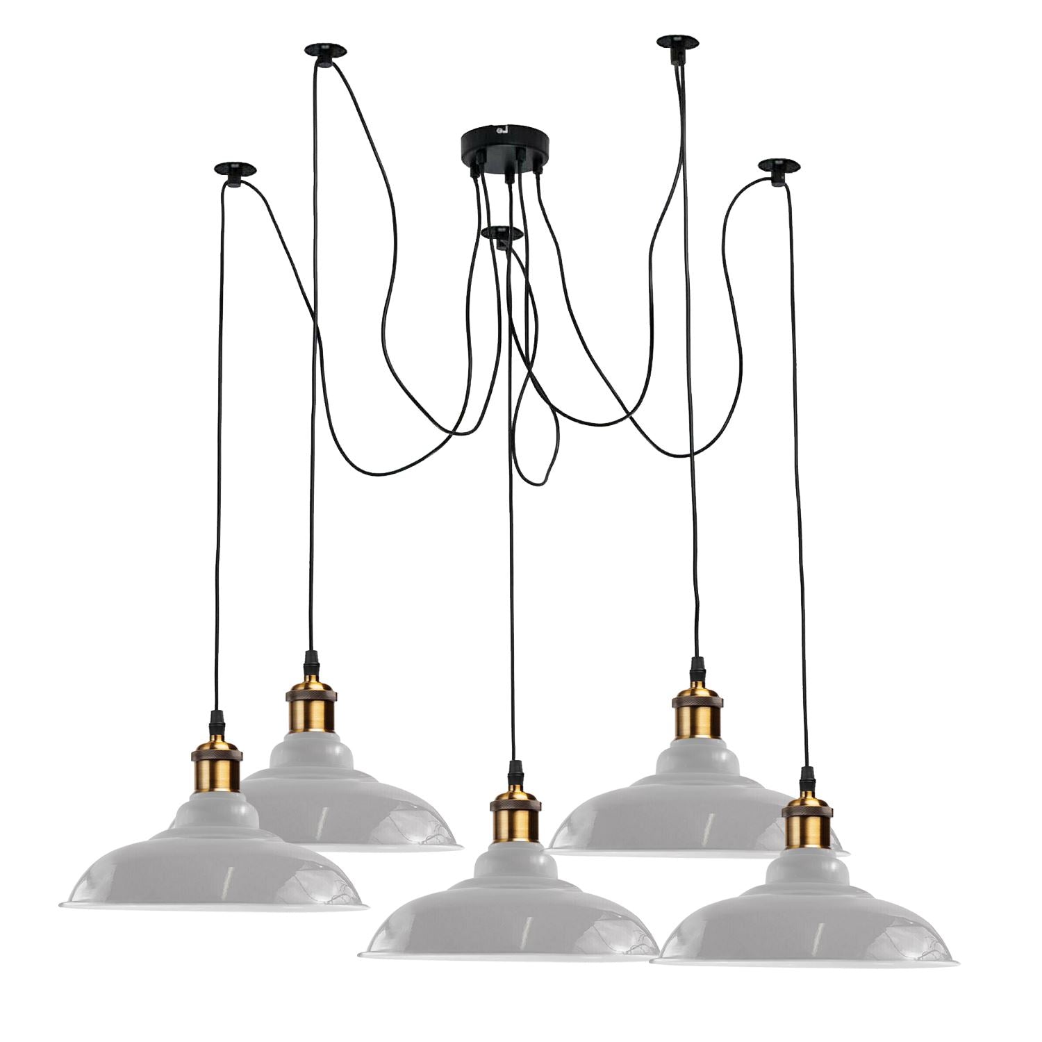 Vintage 5 Way Chandelier Spider Ceiling Fixture with curvy metal shades in various colors, showcasing its elegant design.