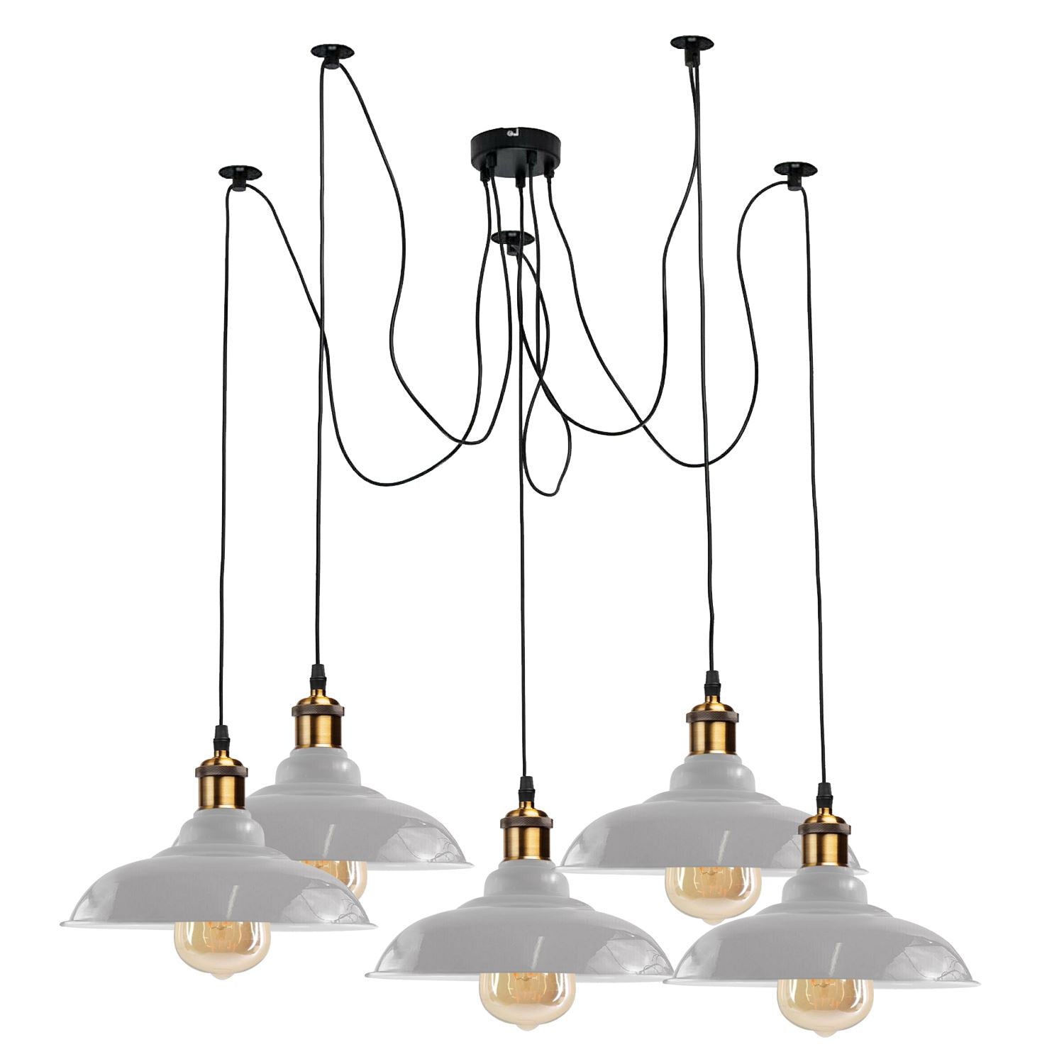 Vintage 5 Way Chandelier Spider Ceiling Fixture with curvy metal shades in various colors, showcasing its elegant design.