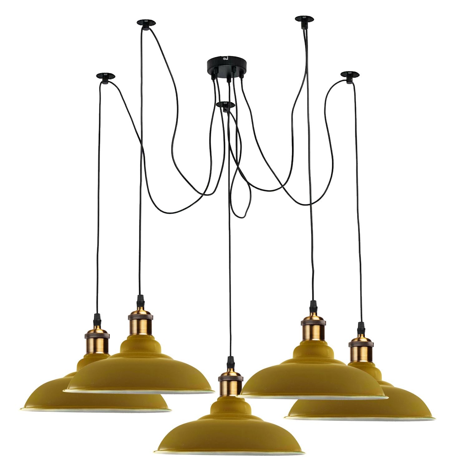 Vintage 5 Way Chandelier Spider Ceiling Fixture with curvy metal shades in various colors, showcasing its elegant design.