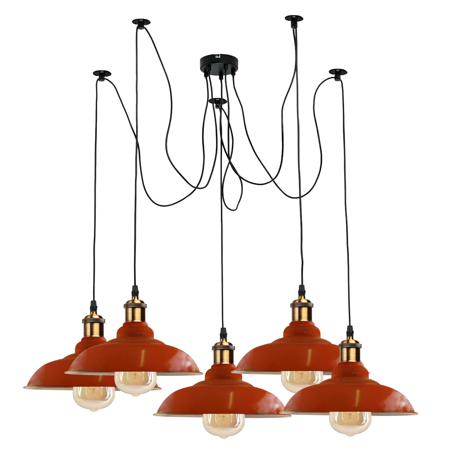 Vintage 5 Way Chandelier Spider Ceiling Fixture with curvy metal shades in various colors, showcasing its elegant design.