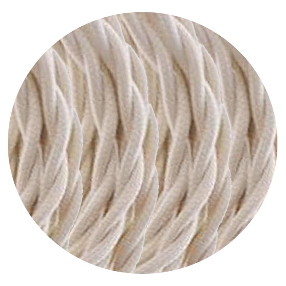 5m cream 2 core twisted lighting electric fabric cable, perfect for vintage lamps and chandeliers.