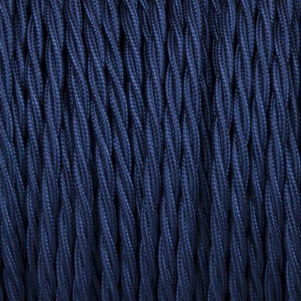 5m dark blue twisted electric fabric cable, ideal for vintage lighting projects, showcasing its braided design and quality finish.