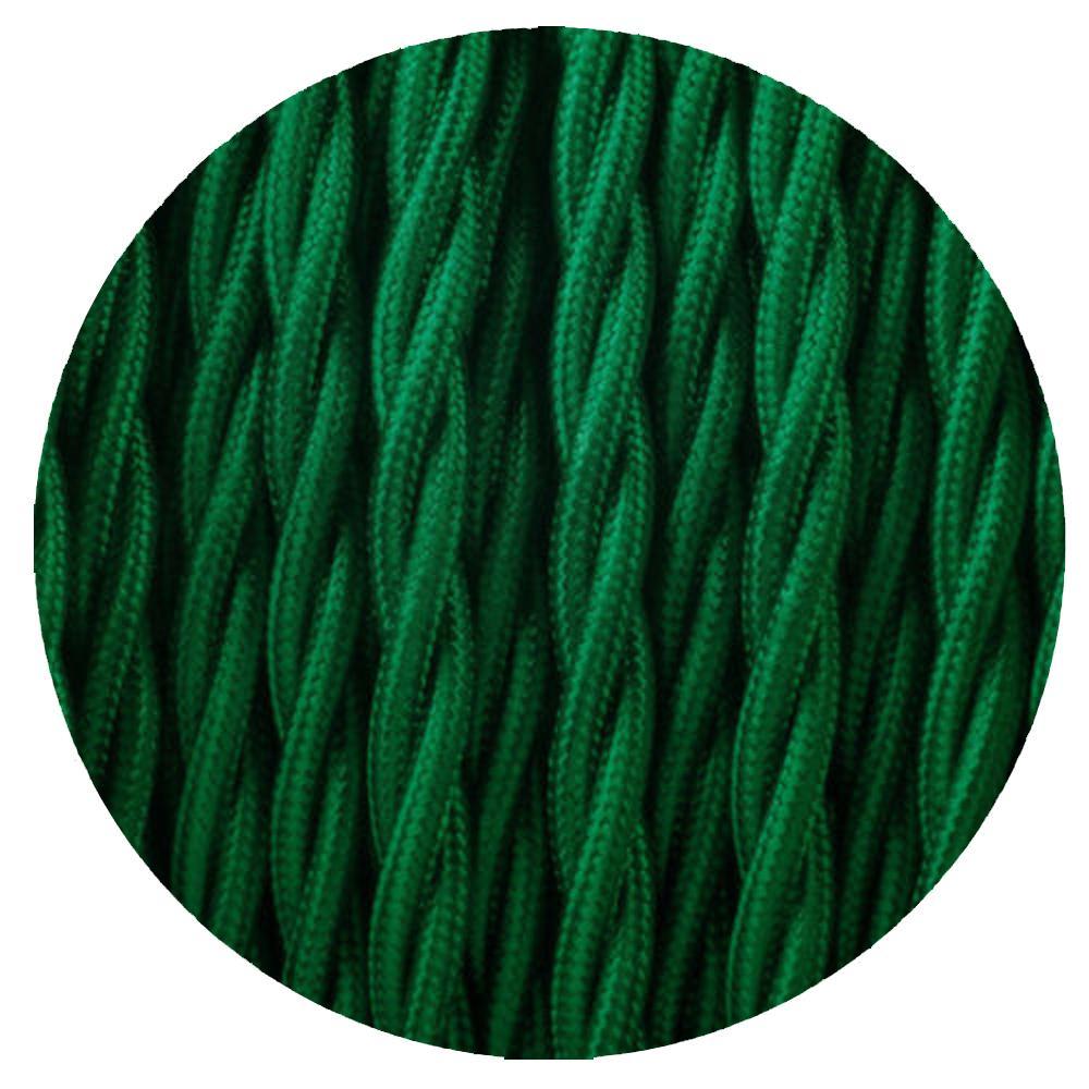 5m Green 2 Core 8amp Twisted Electric Fabric Cable, showcasing its vintage design and quality Italian braided fabric.