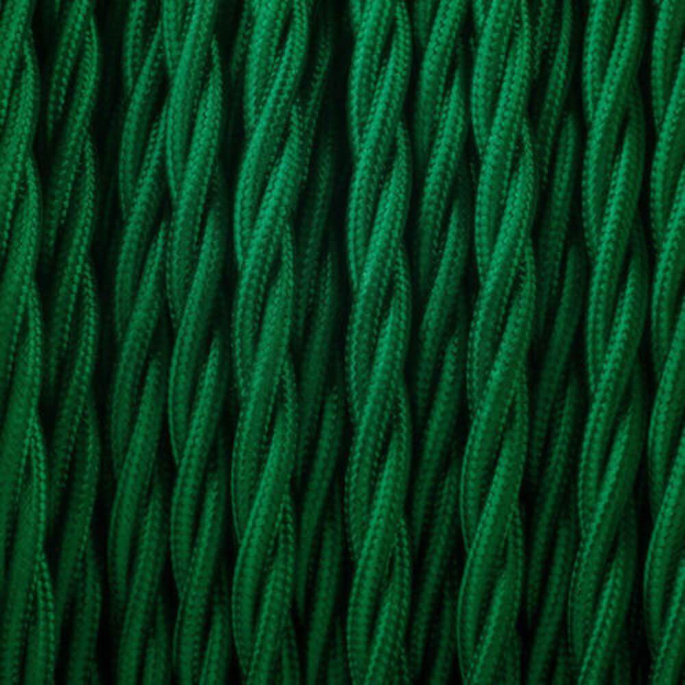 5m Green 2 Core 8amp Twisted Electric Fabric Cable, showcasing its vintage design and quality Italian braided fabric.