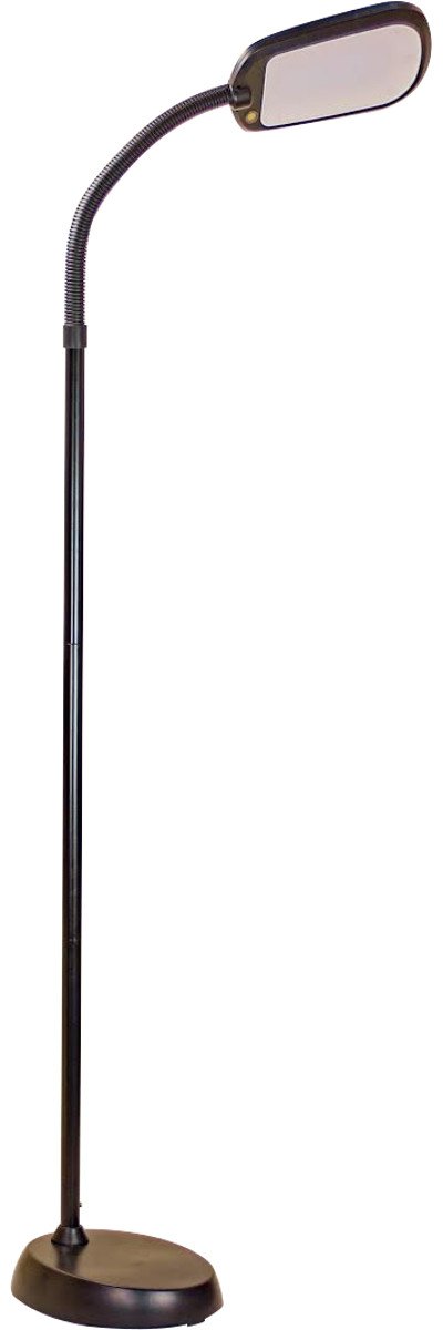 A sleek 63-inch slim design LED floor lamp with a flexible gooseneck, emitting bright natural daylight, perfect for reading and hobbies.