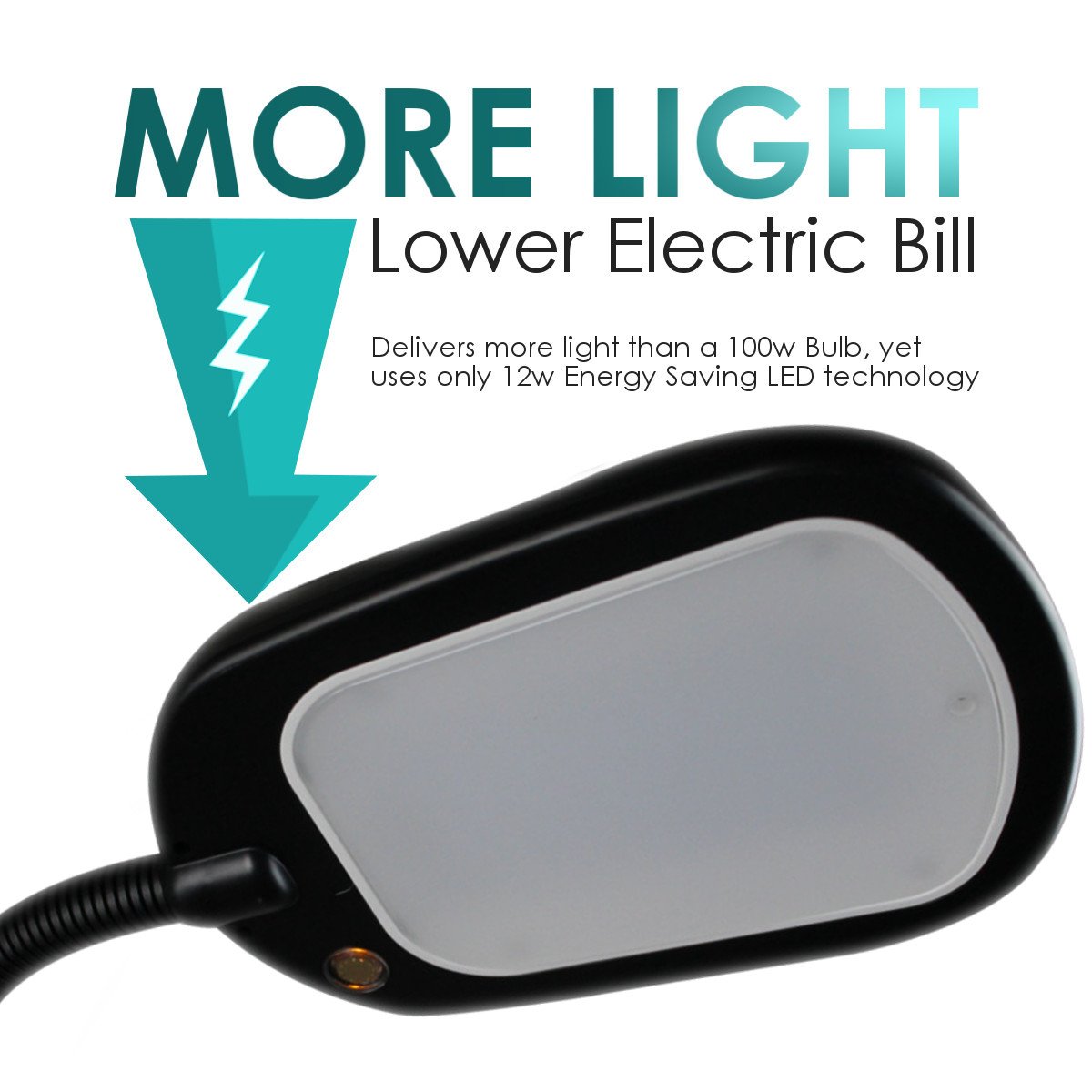 A sleek 63-inch slim design LED floor lamp with a flexible gooseneck, emitting bright natural daylight, perfect for reading and hobbies.