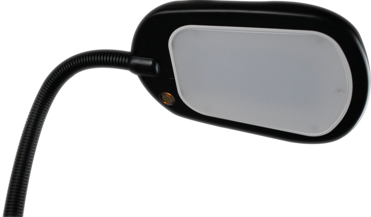 A sleek 63-inch slim design LED floor lamp with a flexible gooseneck, emitting bright natural daylight, perfect for reading and hobbies.