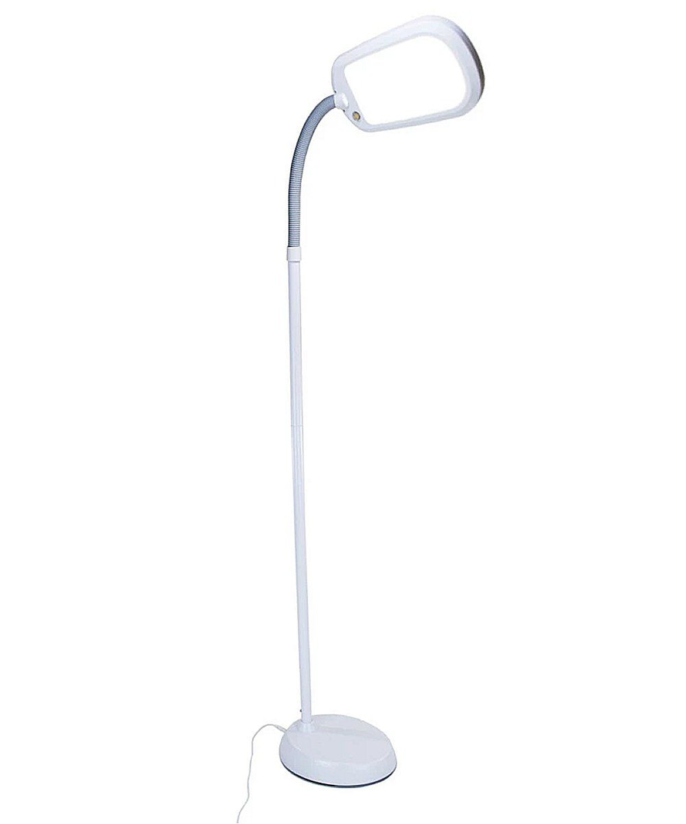A 63-inch slim design LED floor lamp with a flexible gooseneck, featuring a soft white diffuser and a sturdy weighted base, ideal for reading and hobbies.