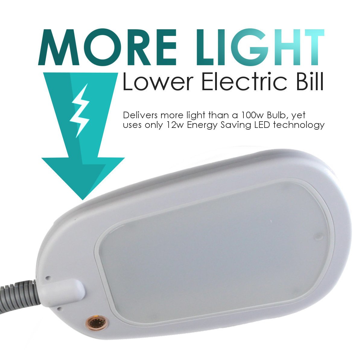 A 63-inch slim design LED floor lamp with a flexible gooseneck, featuring a soft white diffuser and a sturdy weighted base, ideal for reading and hobbies.