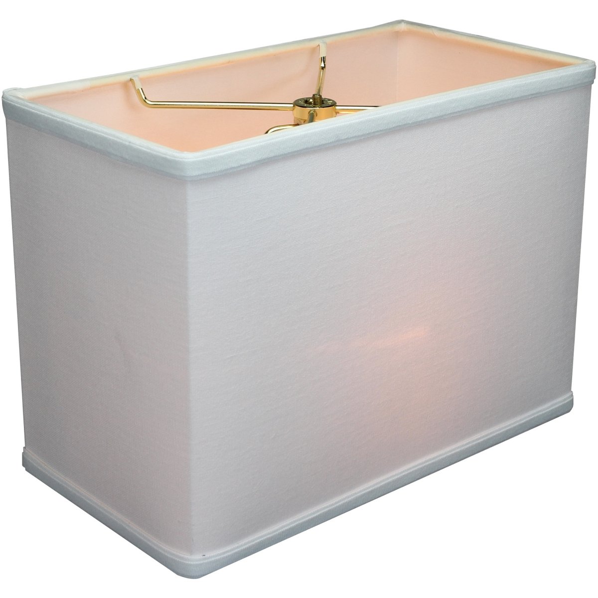 7 inch wide by 9 inch high white rectangular drum lampshade made from premium linen fabric with a soft back and white lining.