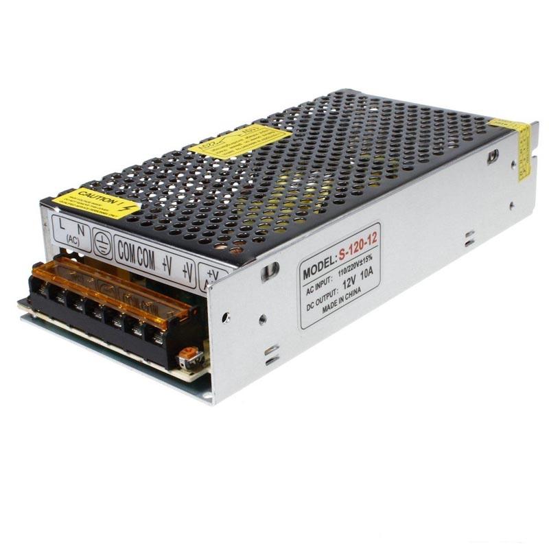 AC 100/240V to DC12V 120W Regulated Switching Power Supply Driver with specifications and safety features highlighted.