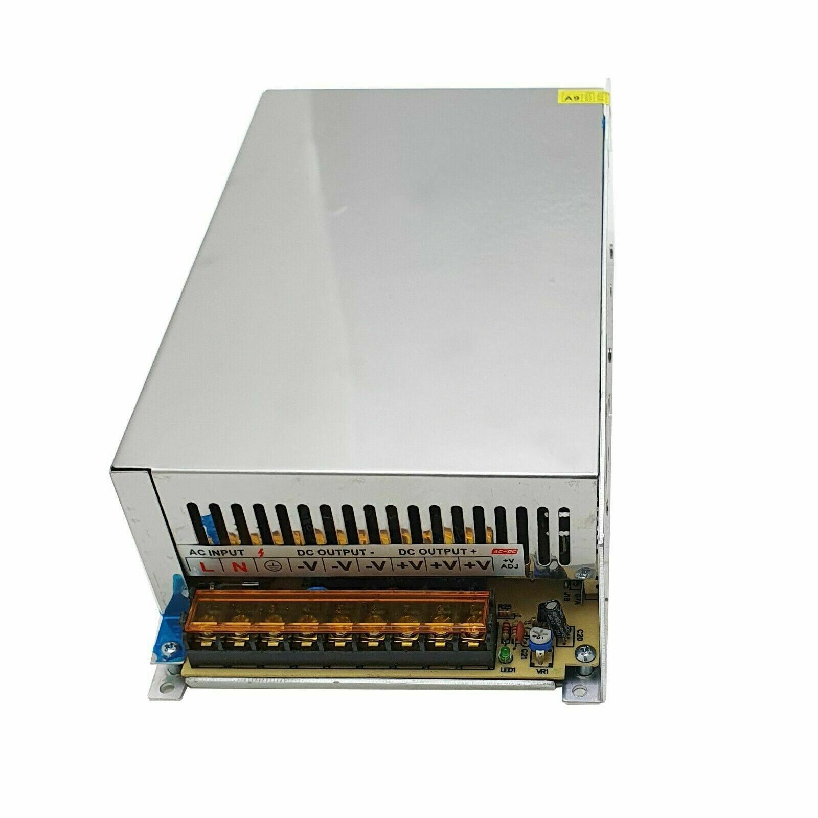 AC to DC 12V regulated switching power supply with cooling fan and safety features, ideal for LED applications.