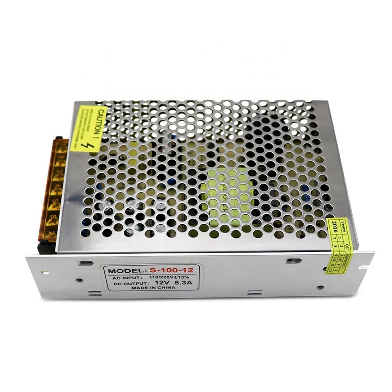 AC to DC 12V regulated switching power supply with cooling fan and safety features, ideal for LED applications.