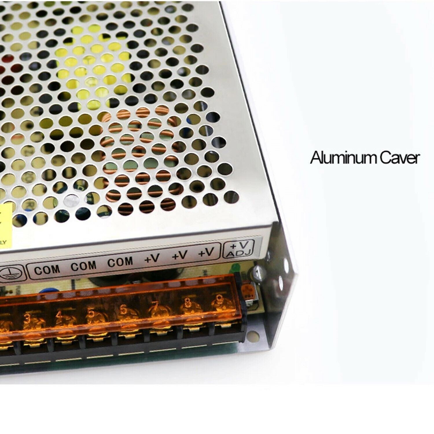 AC to DC 12V regulated switching power supply with cooling fan and safety features, ideal for LED applications.