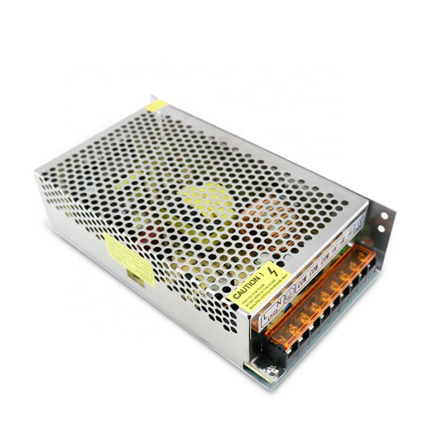 AC to DC 12V regulated switching power supply with cooling fan and safety features, ideal for LED applications.