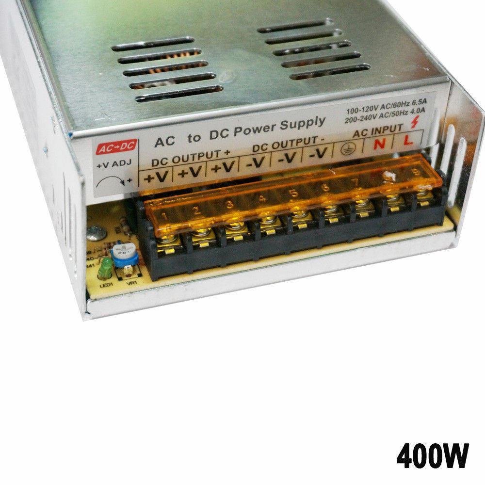 AC to DC 12V regulated switching power supply with cooling fan and safety features, ideal for LED applications.
