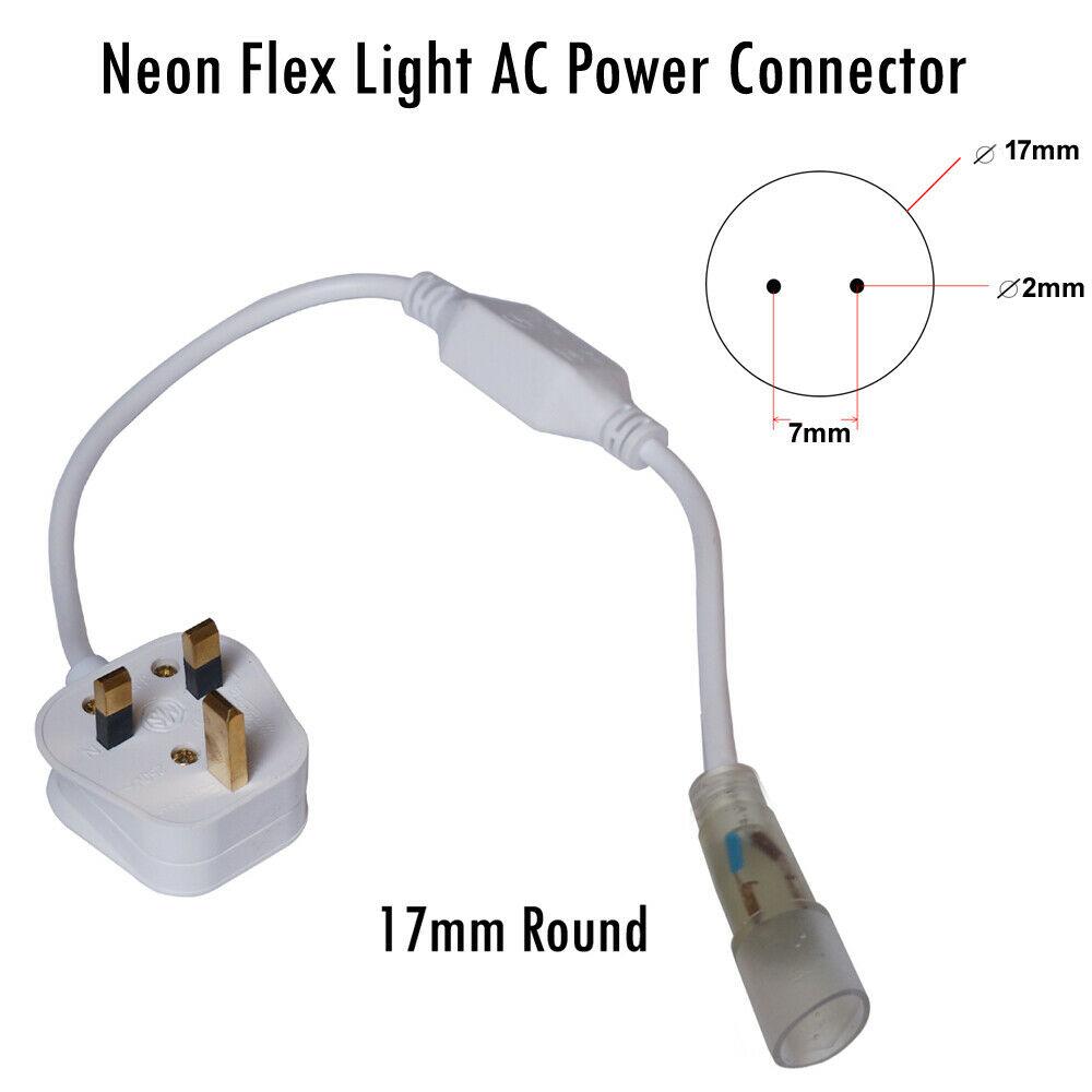 AC Power Connector for 17mm Round LED Neon Flex, showcasing its durable and flexible design for easy installation of neon lights.