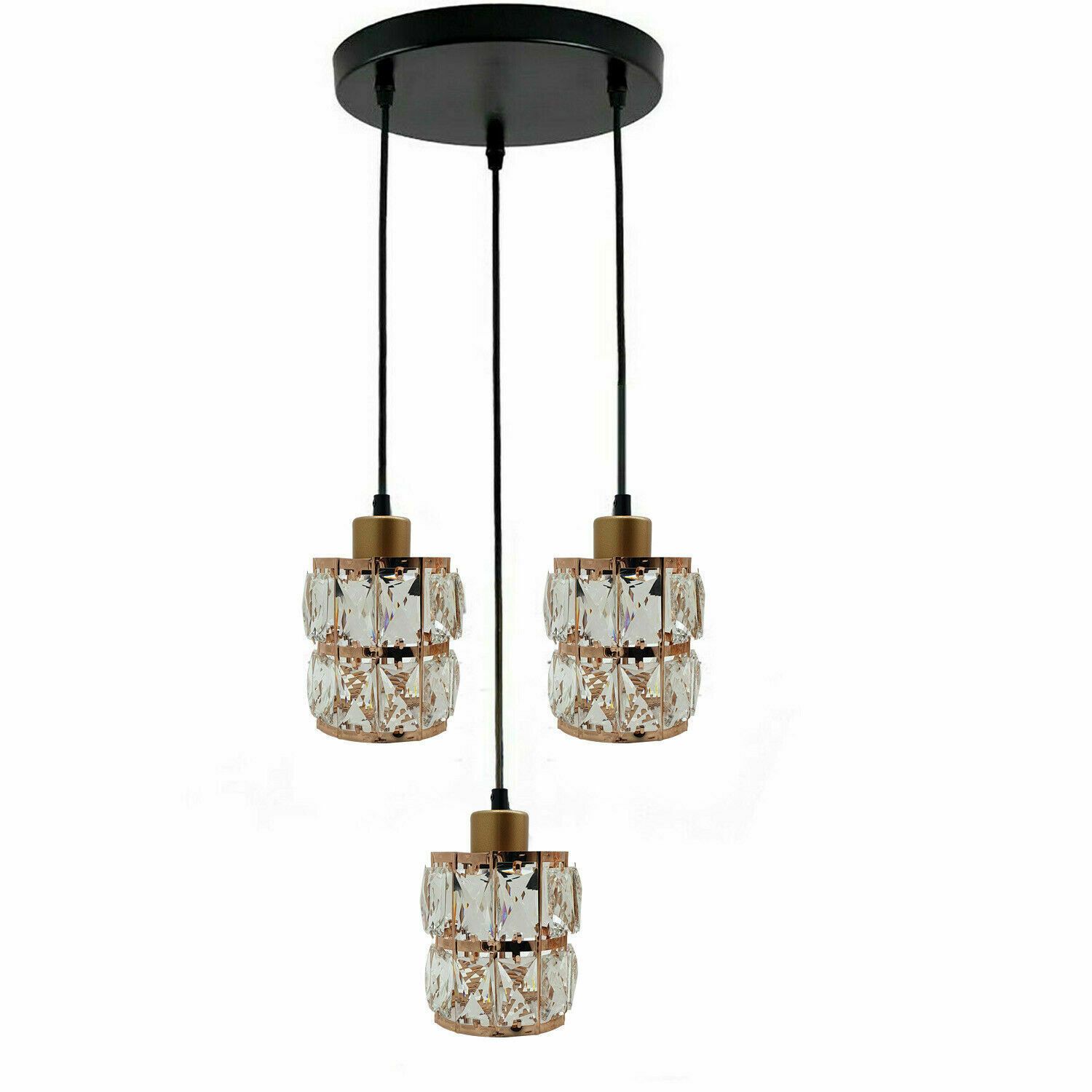Acrylic Crystal Chandelier Style Ceiling Light with elegant design and three light shades, perfect for home and cafe decor.