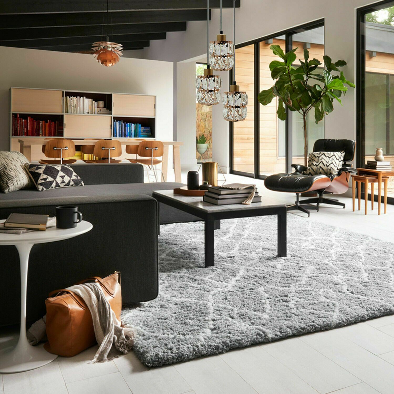 Acrylic Crystal Chandelier Style Ceiling Light with elegant design and three light shades, perfect for home and cafe decor.